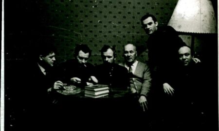Д.М. Балашов (третий слева) в группе товарищей