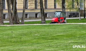 В Великом Новгороде косят траву