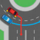 Иллюстрация к задаче по ПДД, изображающая съезд с кольцевого перекрестка
