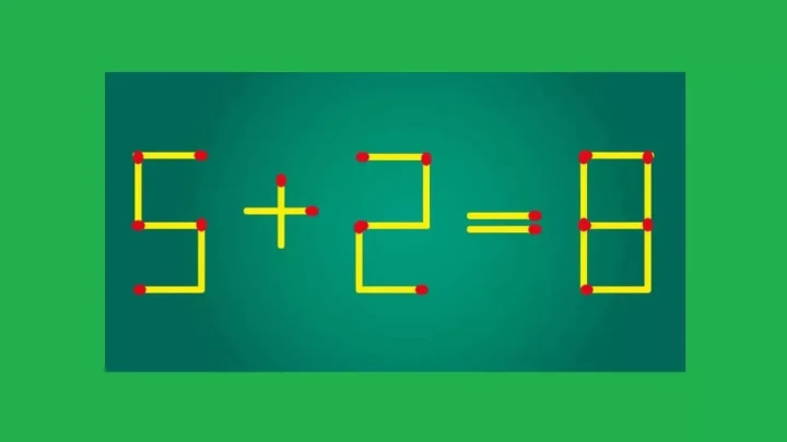 Головоломка со спичками — равенство 5+2=8 с ошибкой