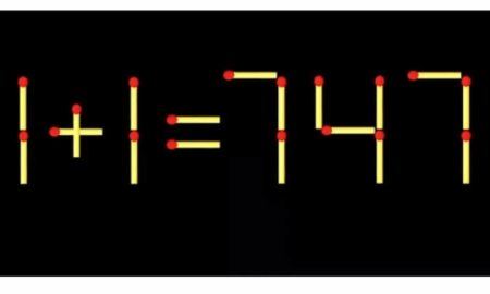 Головоломка со спичками: равенство 1+1=747 с ошибкой