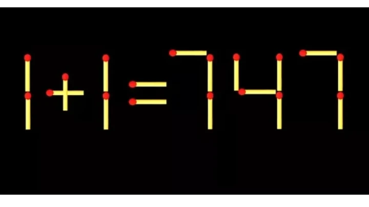 Головоломка со спичками: равенство 1+1=747 с ошибкой