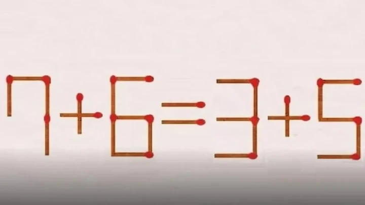 Головоломка со спичками — уравнение 7+6=3+5 с ошибкой