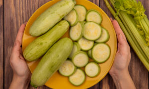 Chopped courgette to make a jam