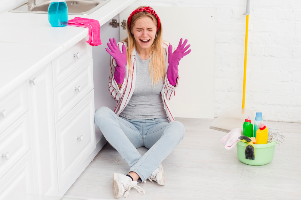 девушка устала убираться