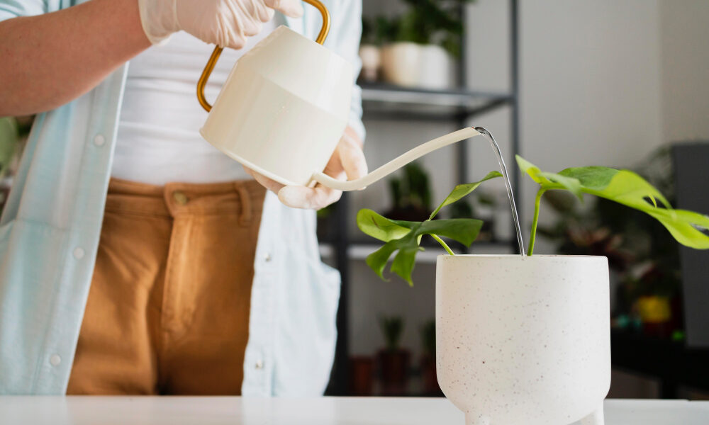 растение поливают из чайника