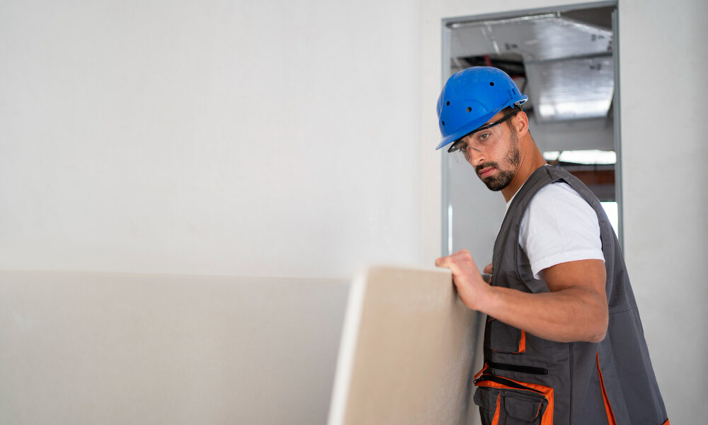 Строитель с гипсокартоном