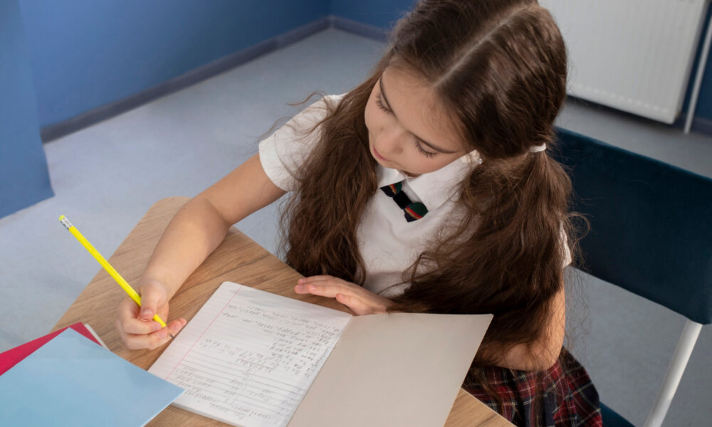 Девочка делает уроки