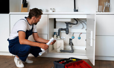 Сантехник чинит раковину