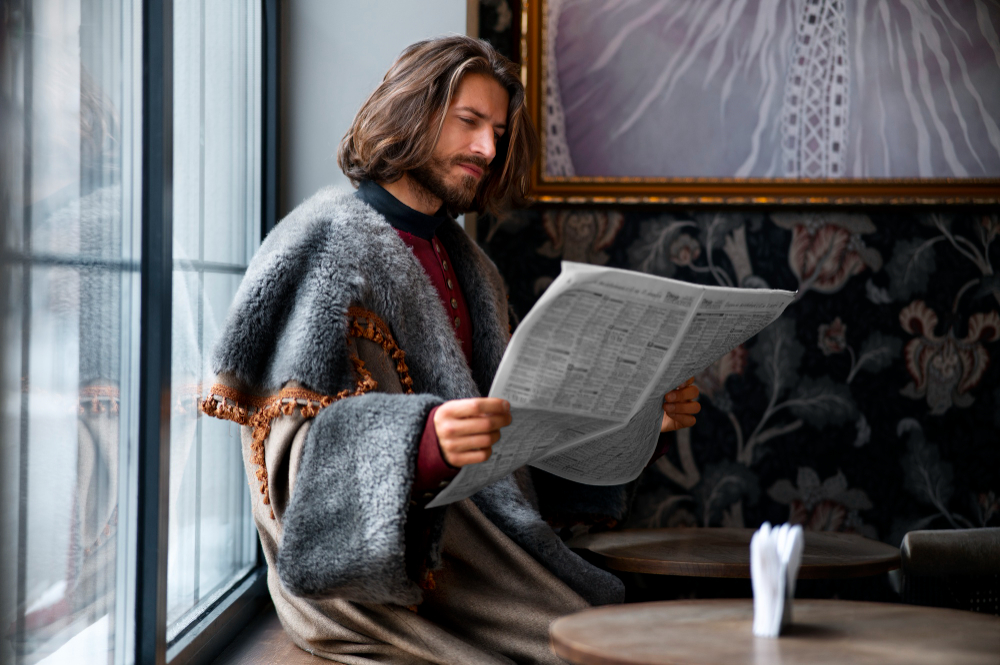 Мужчина задумчиво читает газету