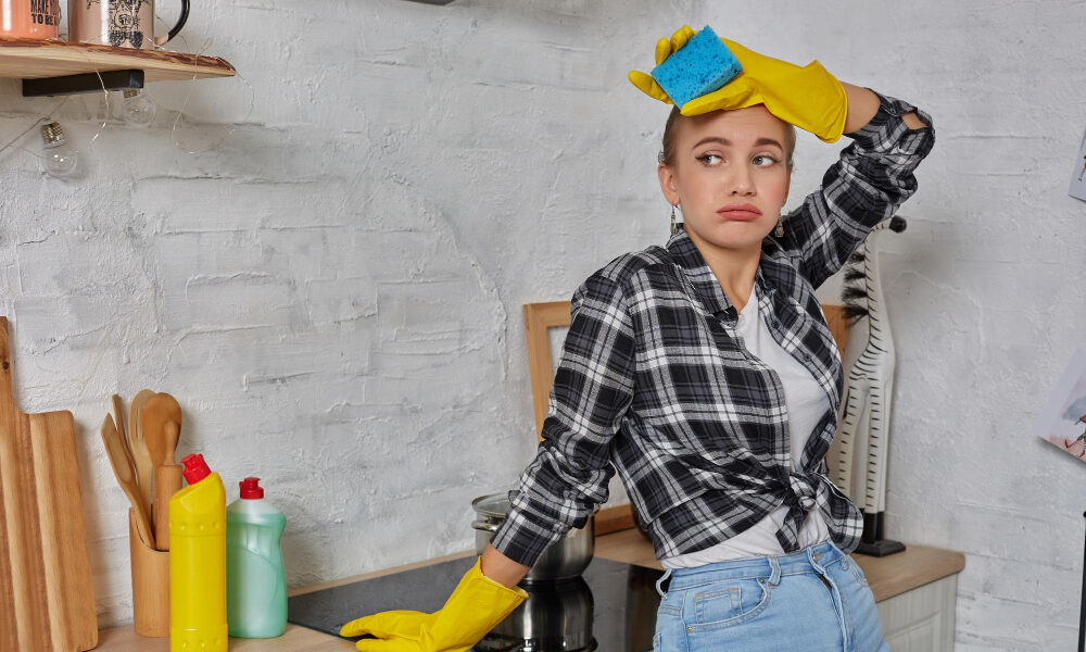 Девушка устала от уборки