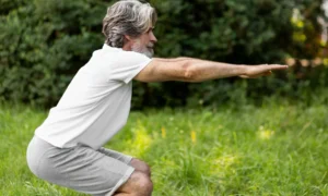 Мужчина приседает