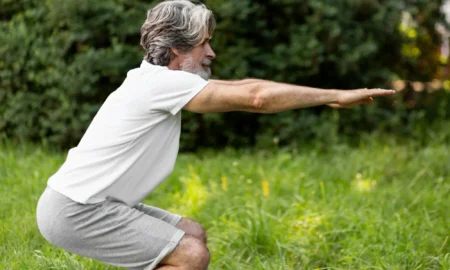 Мужчина приседает