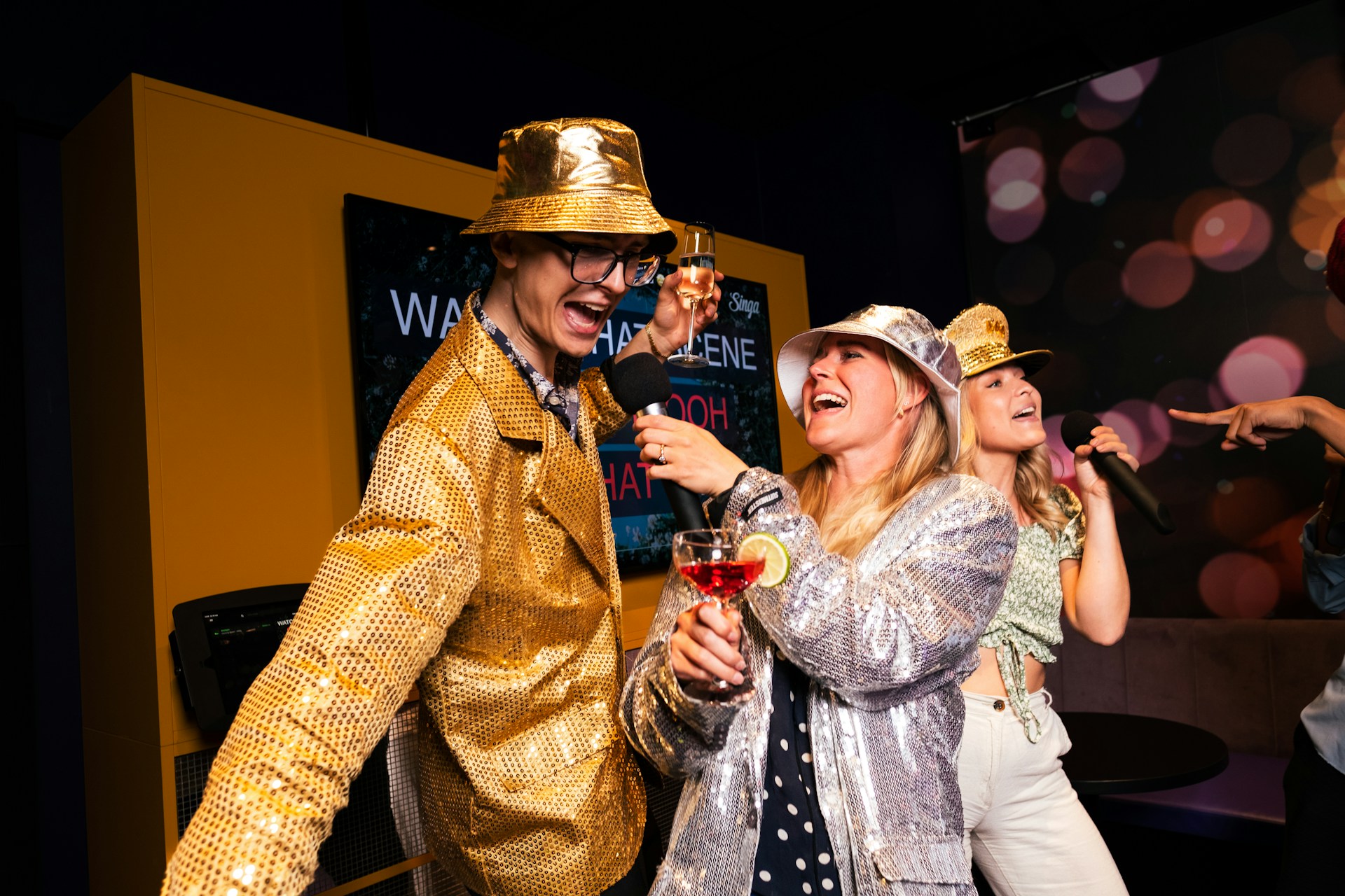 Люди поют в караоке