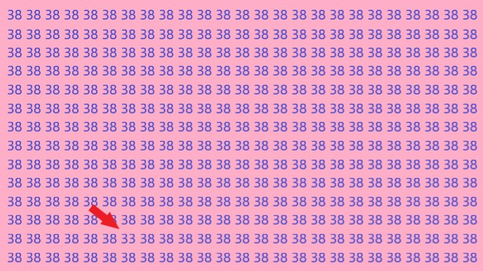 много чисел "38" на розовом фоне и красная стрелка-указатель на одно число "33"