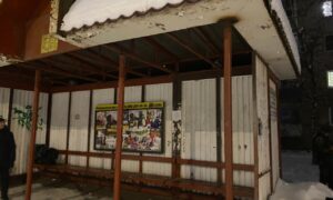 Городская остановка с голубями