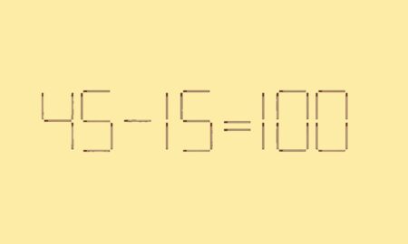 неверное равенство «45-15=1-00», составленное из спичек