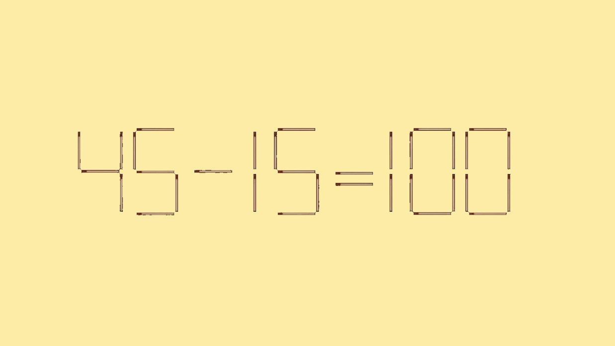 неверное равенство «45-15=1-00», составленное из спичек