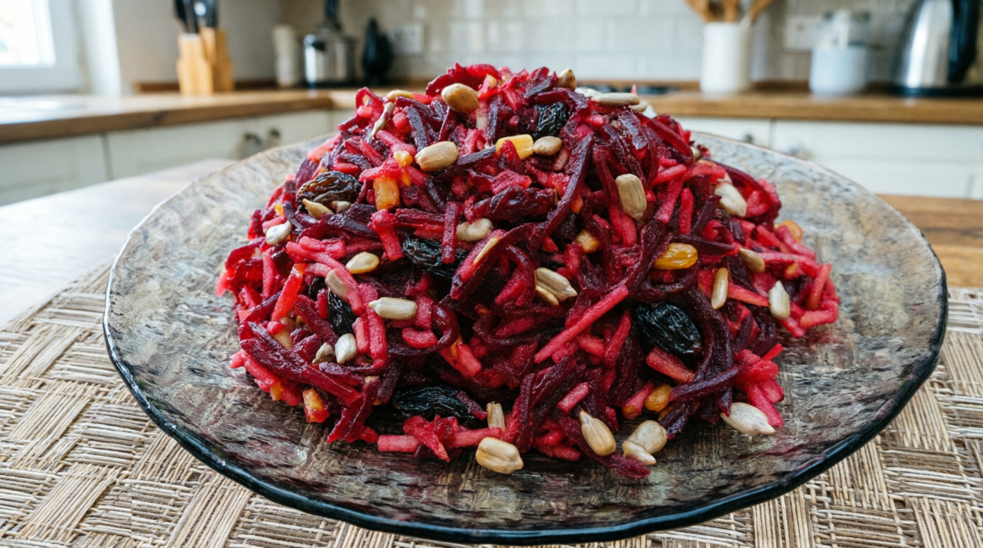 Салат из свёклы, яблока и изюма