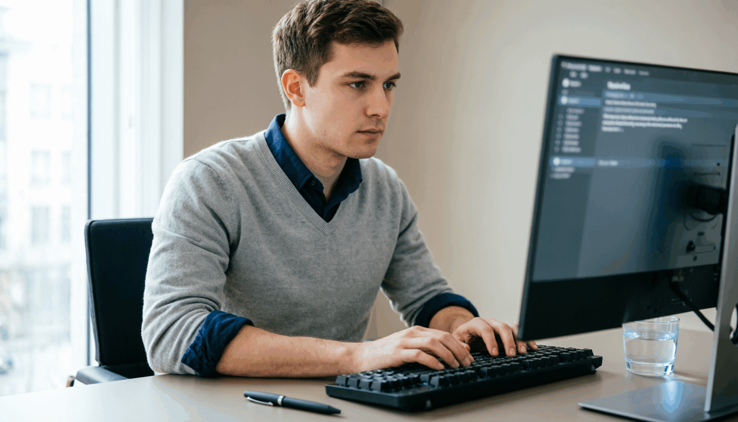 Мужчина за инновационным компом