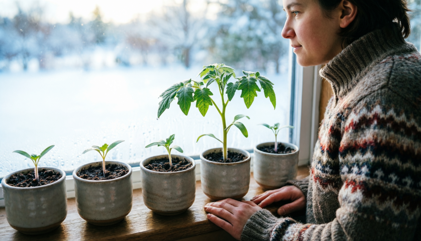 Дачница следит за рассадой
