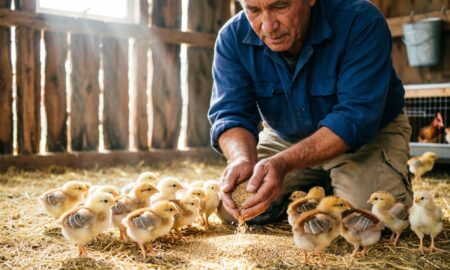 Фермер растит бройлеров
