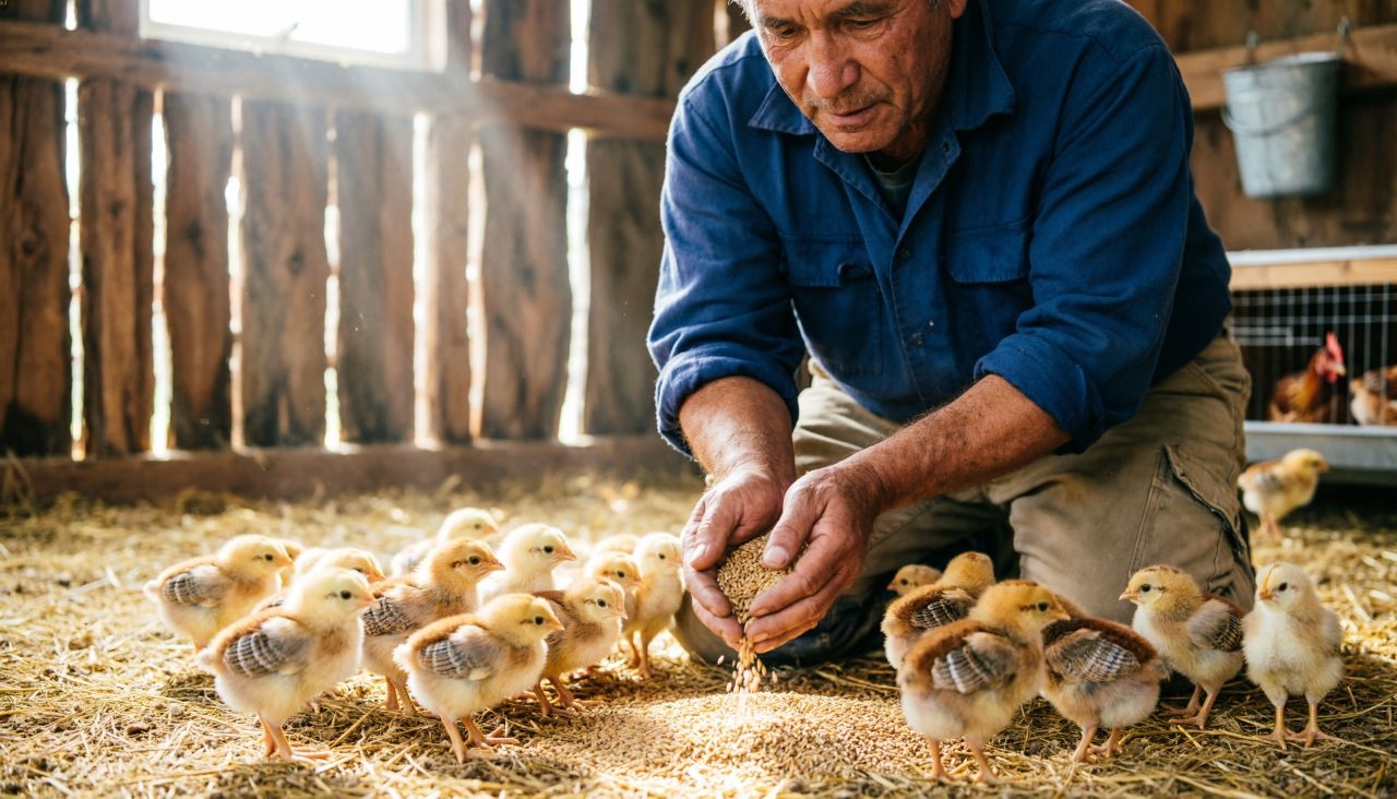 Фермер растит бройлеров
