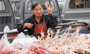 китаец торгует мясом