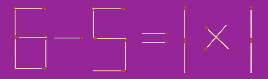 Уравнение 6-5=1х1, составленное их спичек