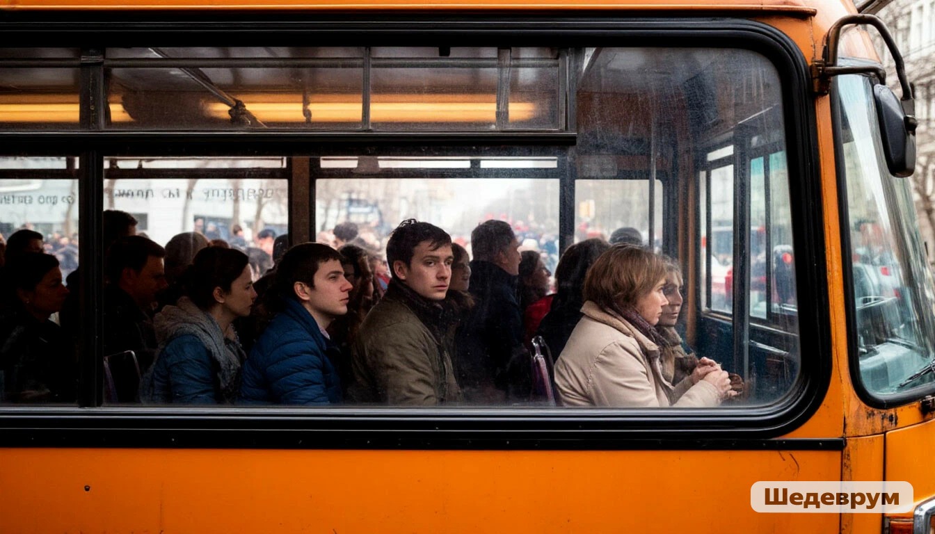 Люди в переполненном автобусе
