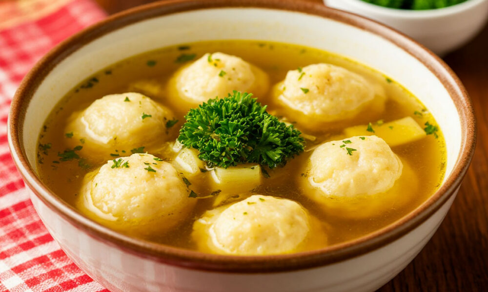 Суп с чесночными галушками.