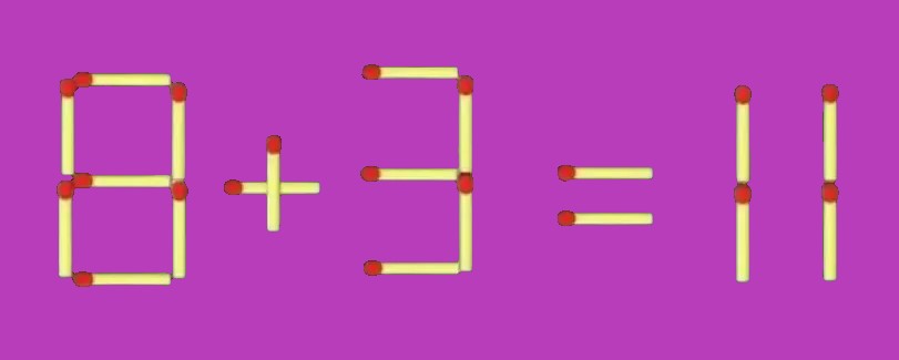 уравнение 8+3=11, составленное из спичек