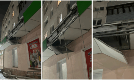 Козырек над магазином опасно сломан