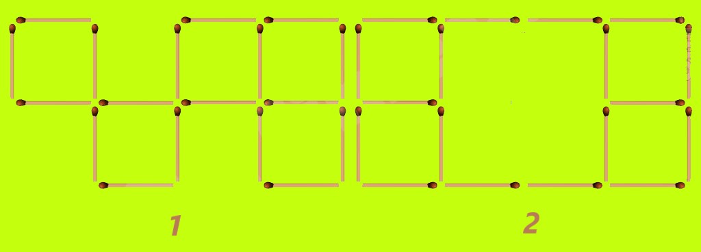 квадраты, составленные из спичек и цифры 1 и 2