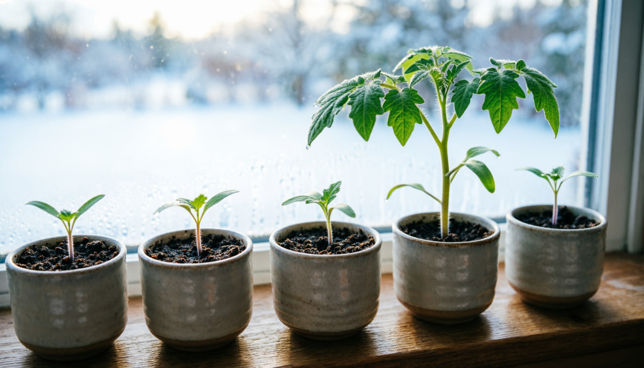 Рассада томатов на подоконнике