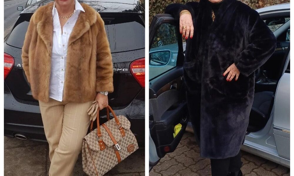 Пожилая стильная женщина в шубе