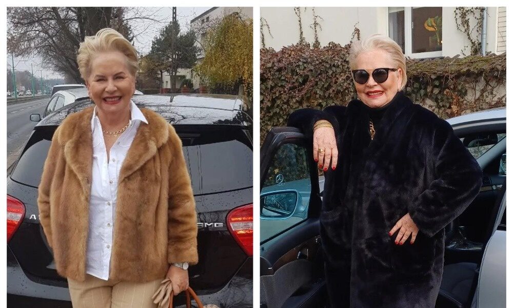 Пожилая стильная женщина в шубе