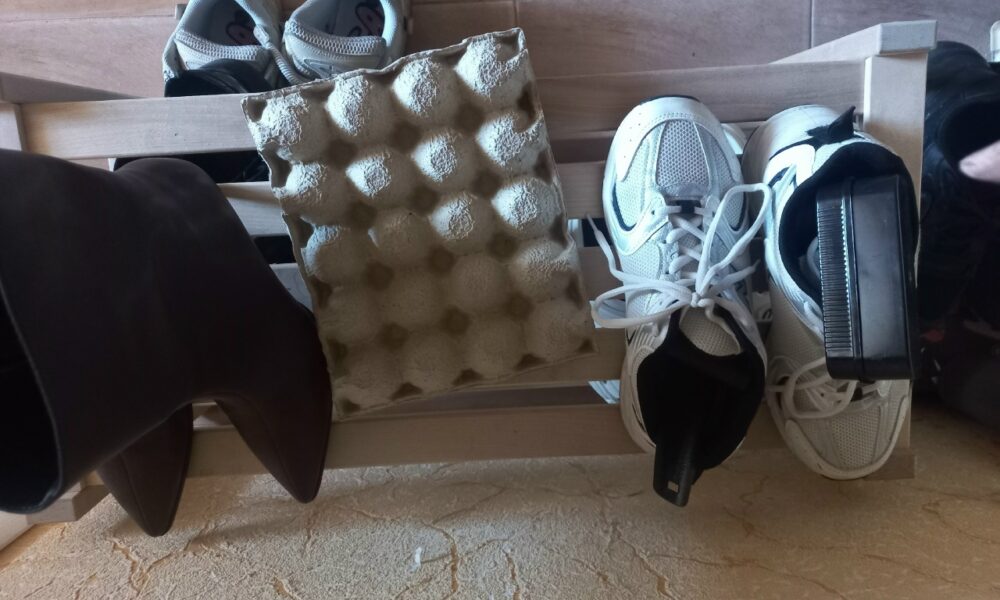 Картонка из-под яиц на обувной полке