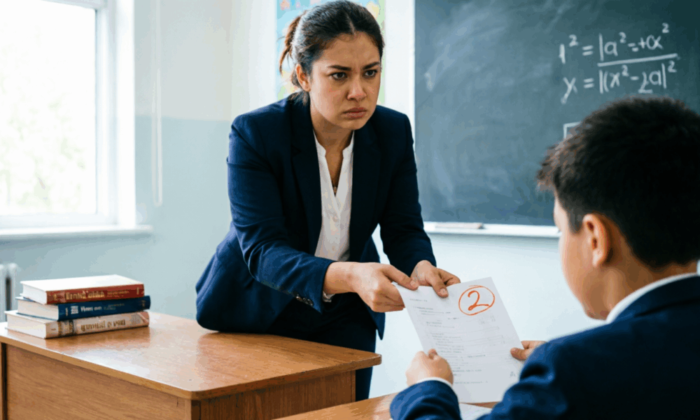 Учитель ставит двойку