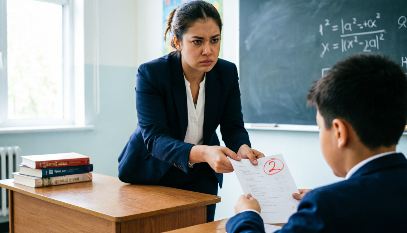 Учитель ставит двойку