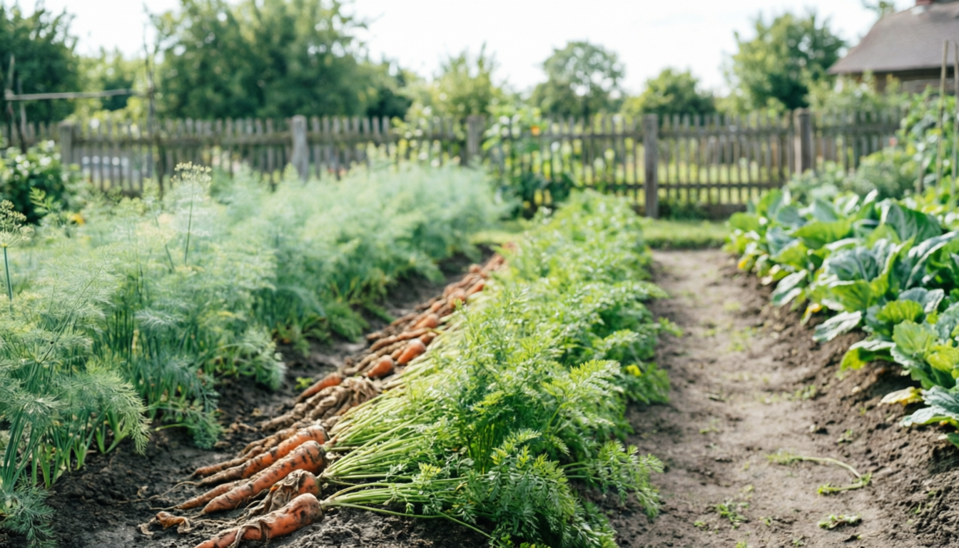 Укроп растёт рядом с морковью