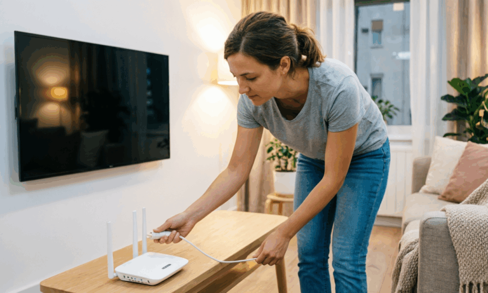 Женщина выключает электроприборы