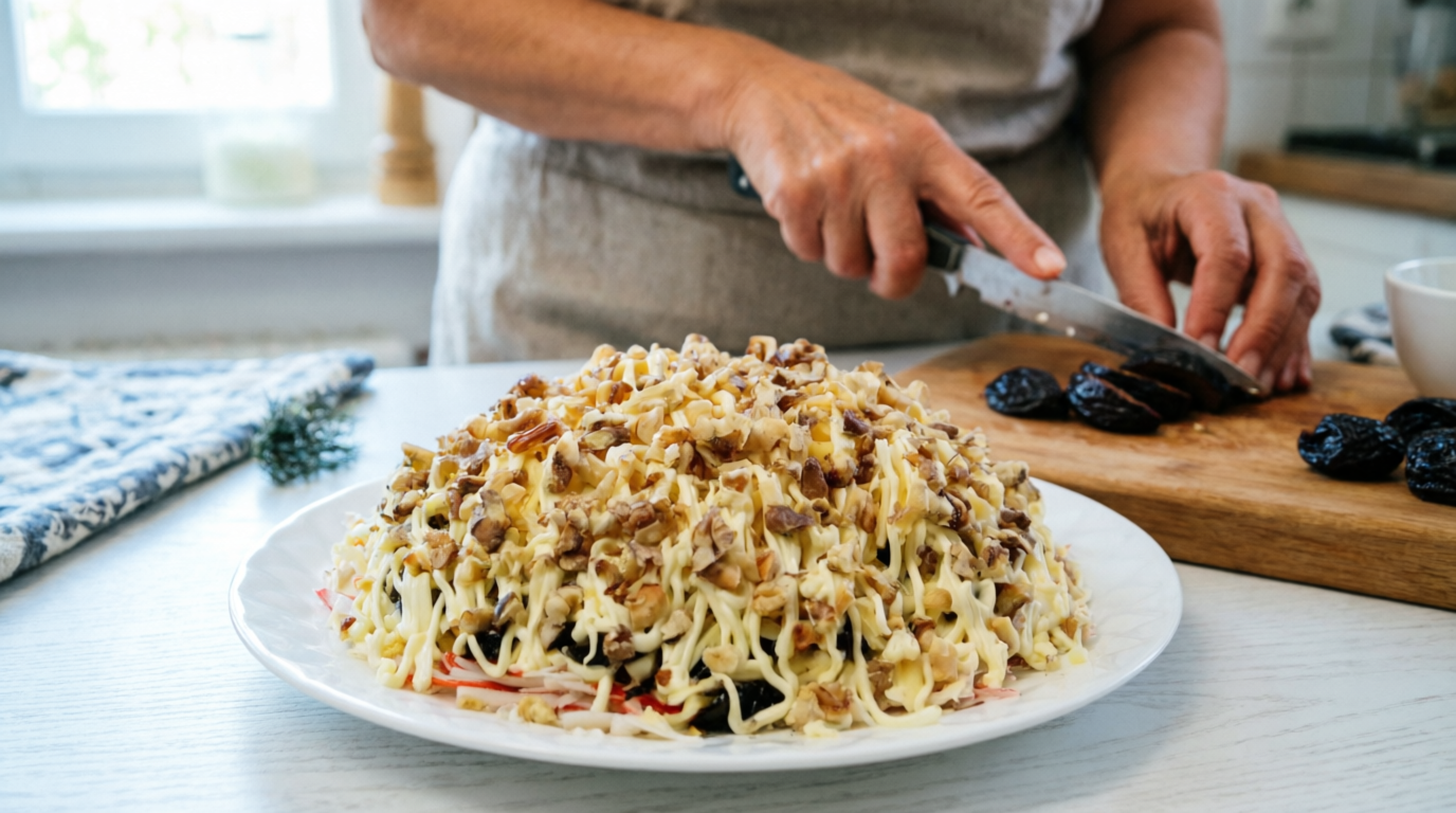 Женщина готовит салат