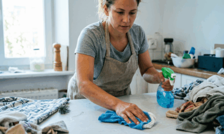 Женщина наводит порядок в квартире