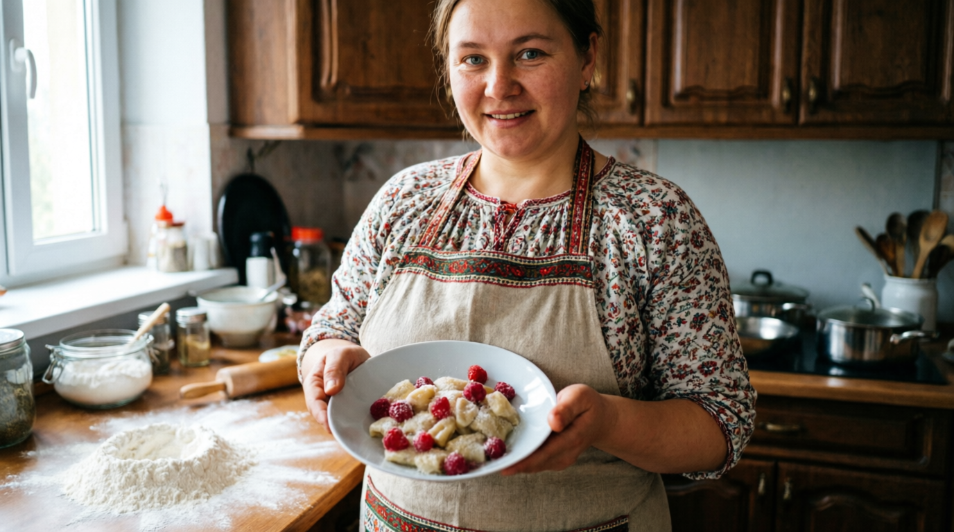 Домохозяйка приготовила вареники