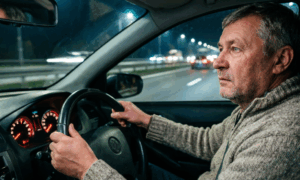 Водитель на ночной трассе