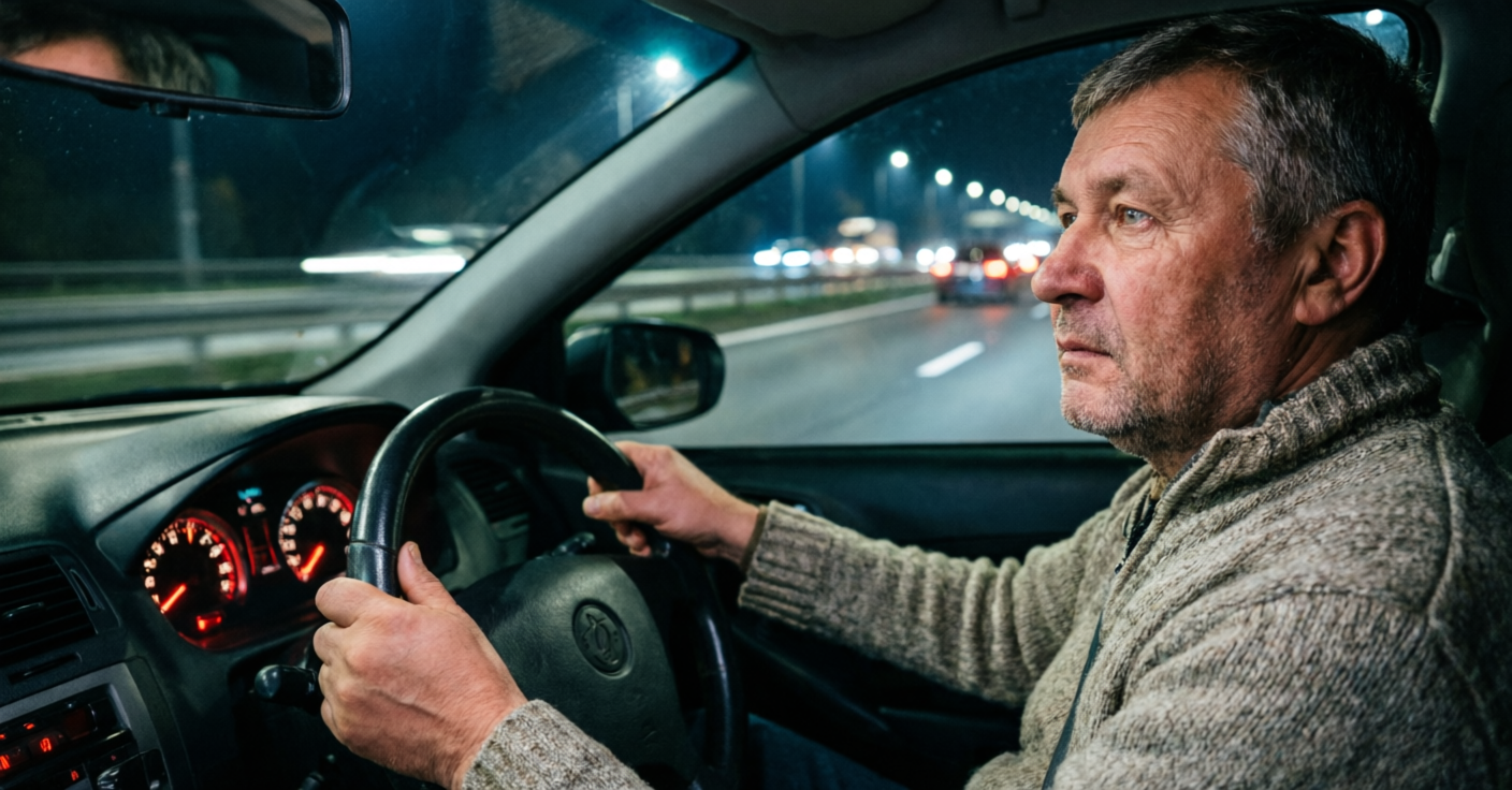 Водитель на ночной трассе