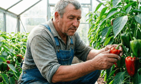 Фермер выращивает перцы