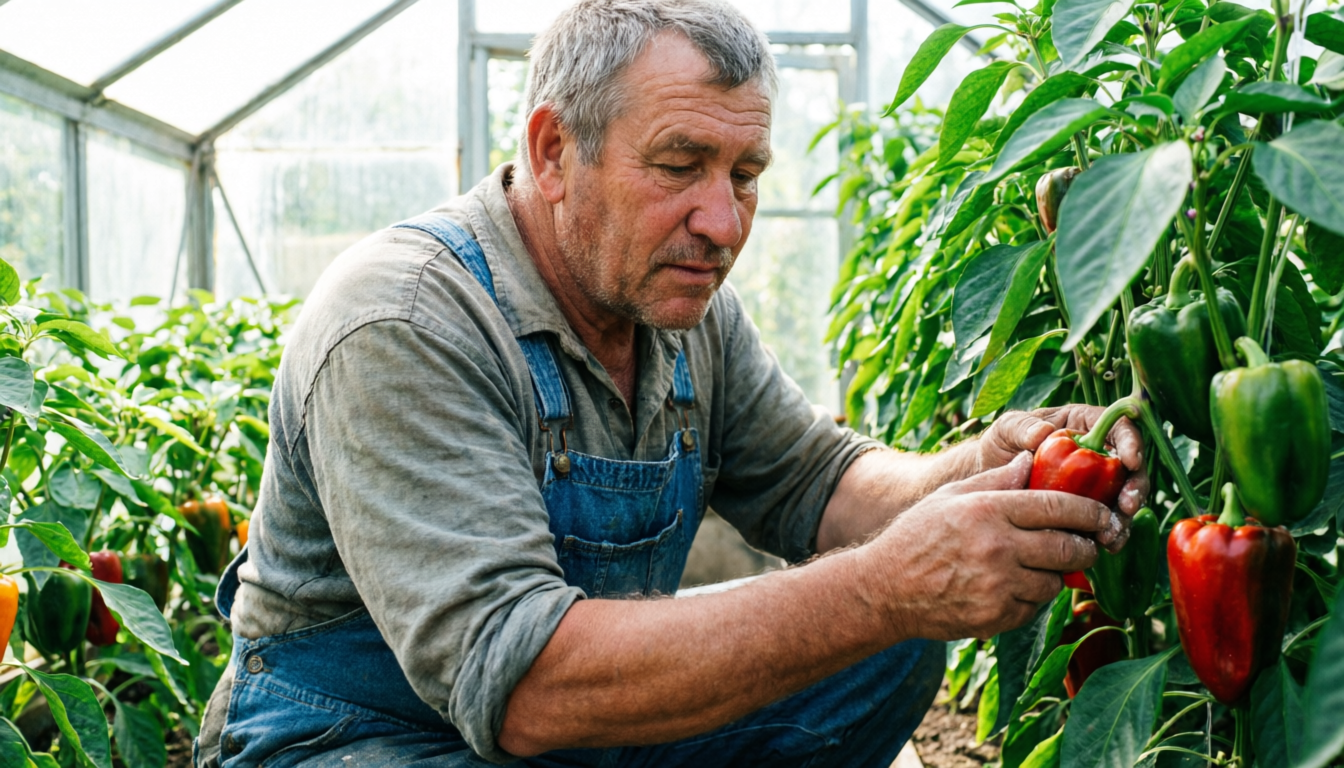 Фермер выращивает перцы