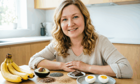 Женщина завтракает полезными продуктами